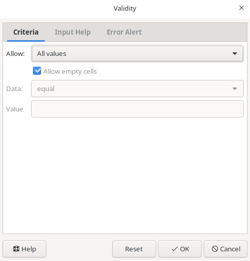 Image of data validation tab in LibreOffice