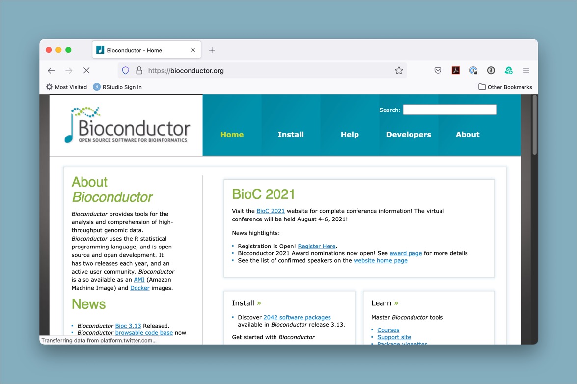 screenshot of bioconductor homepage
