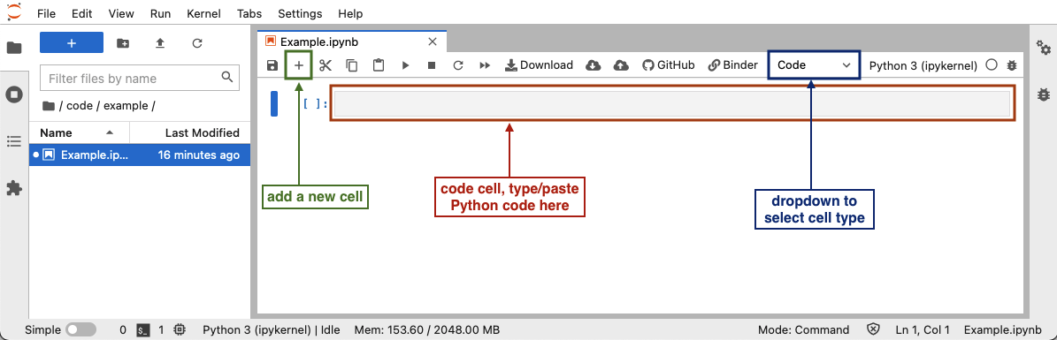 Overview of the Jupyter Notebook graphical user interface