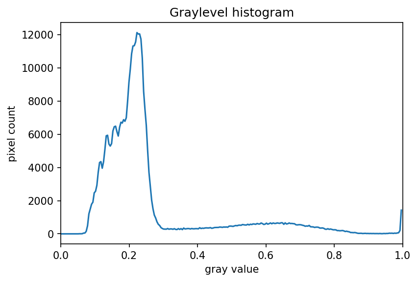 Grayscale histogram of the maize root image