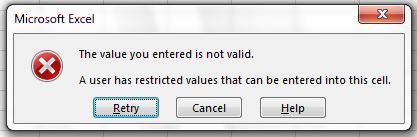 Image of error when trying to enter invalid data