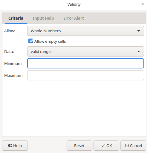 Image of data validation tab in LibreOffice