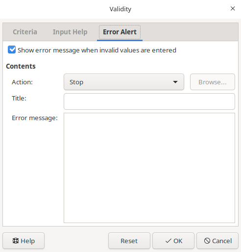 Image of Error Alert tab in LibreOffice